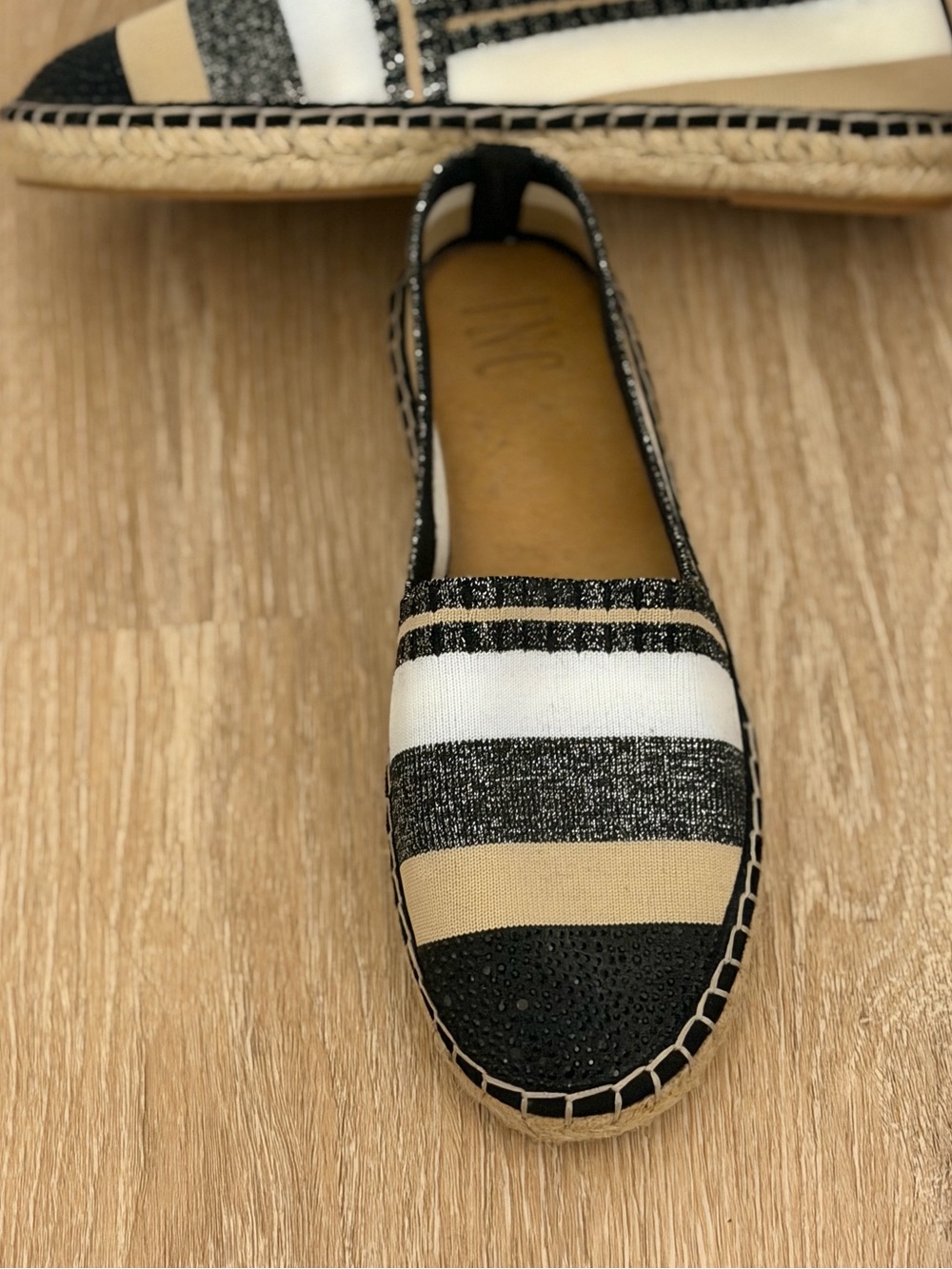 INC Espadrille flats Size 8, white,black,cream stripes, EUC, were$90 NOW $24 - Picture 4 of 16